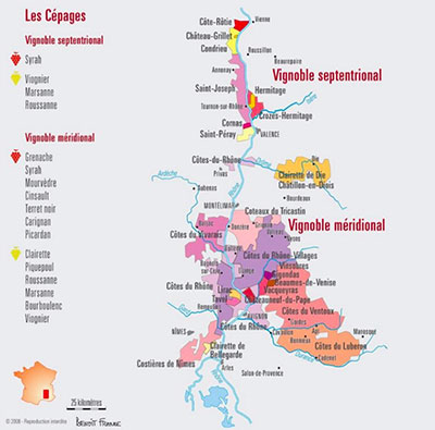 carte géographique du vignoble septentrional et du vignoble méridional