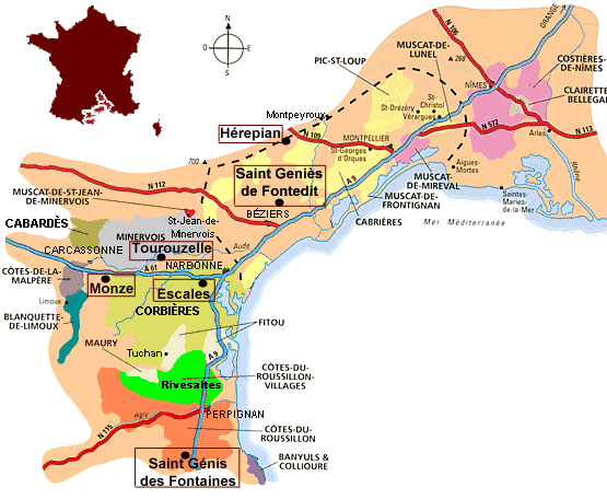 geography map of VINISUD vineyards